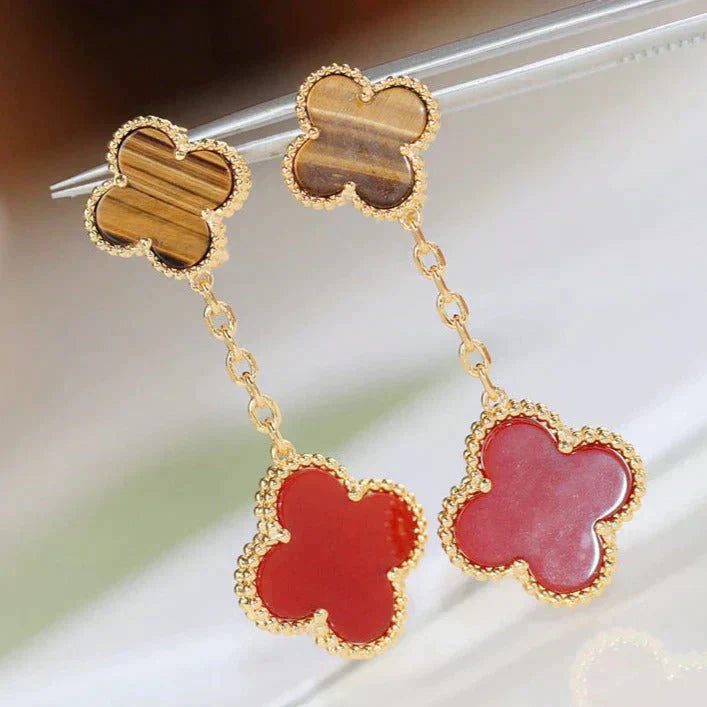 Van Cleef & Arpels CLOVER 2 MOTIF TIGER EYE CARNELIAN EARRINGS - Image 3