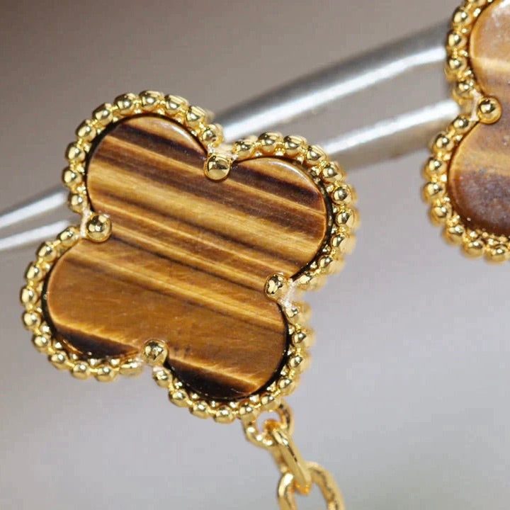 Van Cleef & Arpels CLOVER 2 MOTIF TIGER EYE CARNELIAN EARRINGS - Image 5