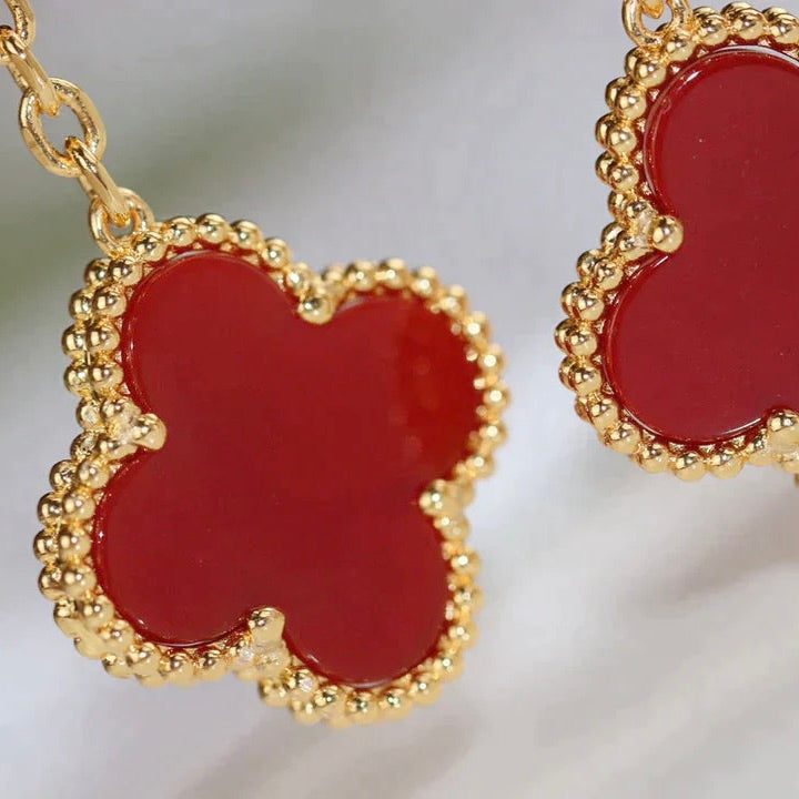 Van Cleef & Arpels CLOVER 2 MOTIF TIGER EYE CARNELIAN EARRINGS - Image 8