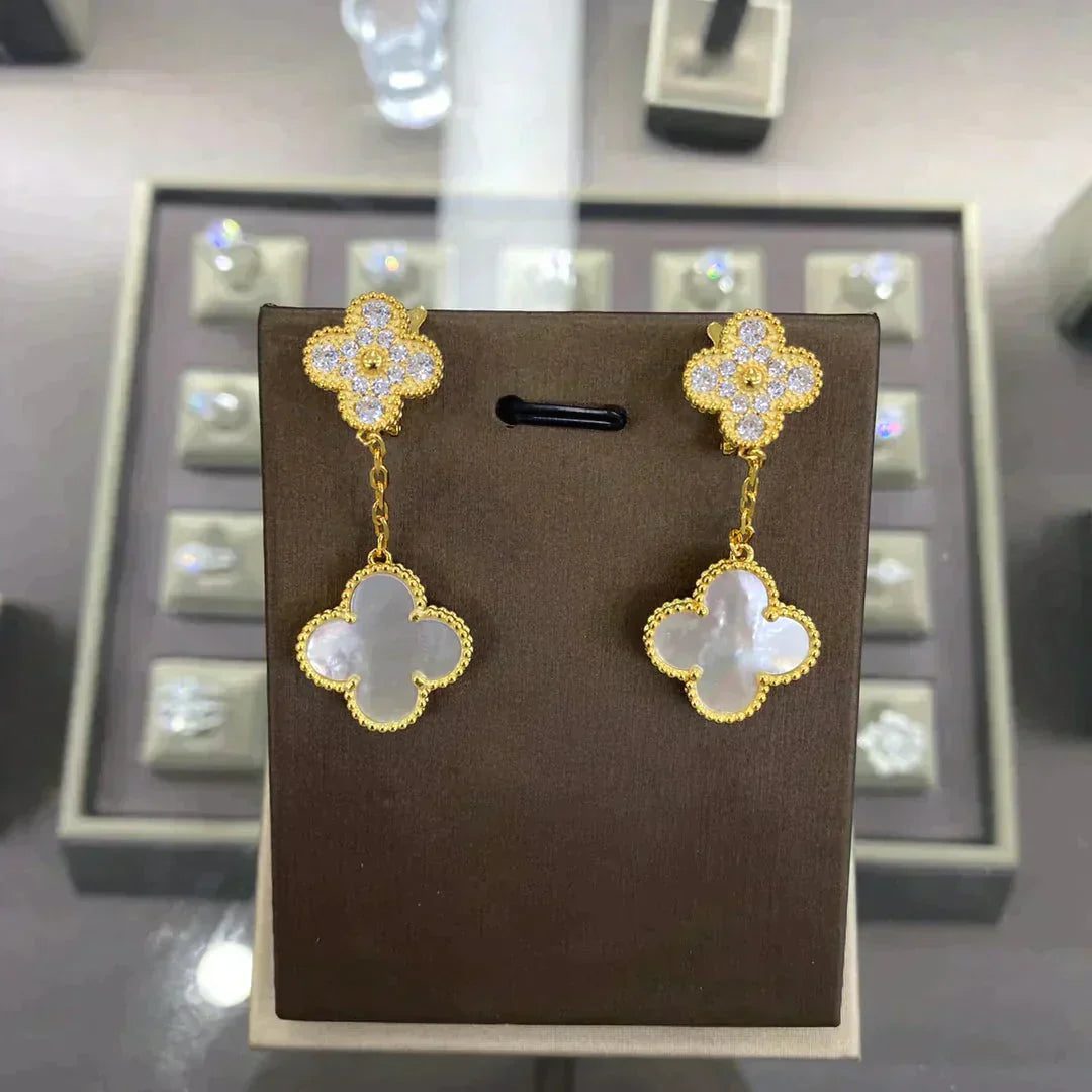 Van Cleef & Arpels CLOVER 2 MOTIFS DIAMOND EARRINGS (MULTIPLE CHOICESรงยด - Image 4