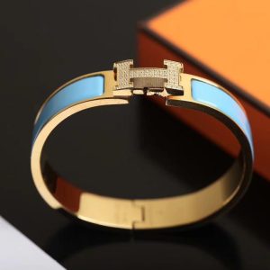 Hermès H CLOUD BLUE BRACELET GOLD DIAMOND