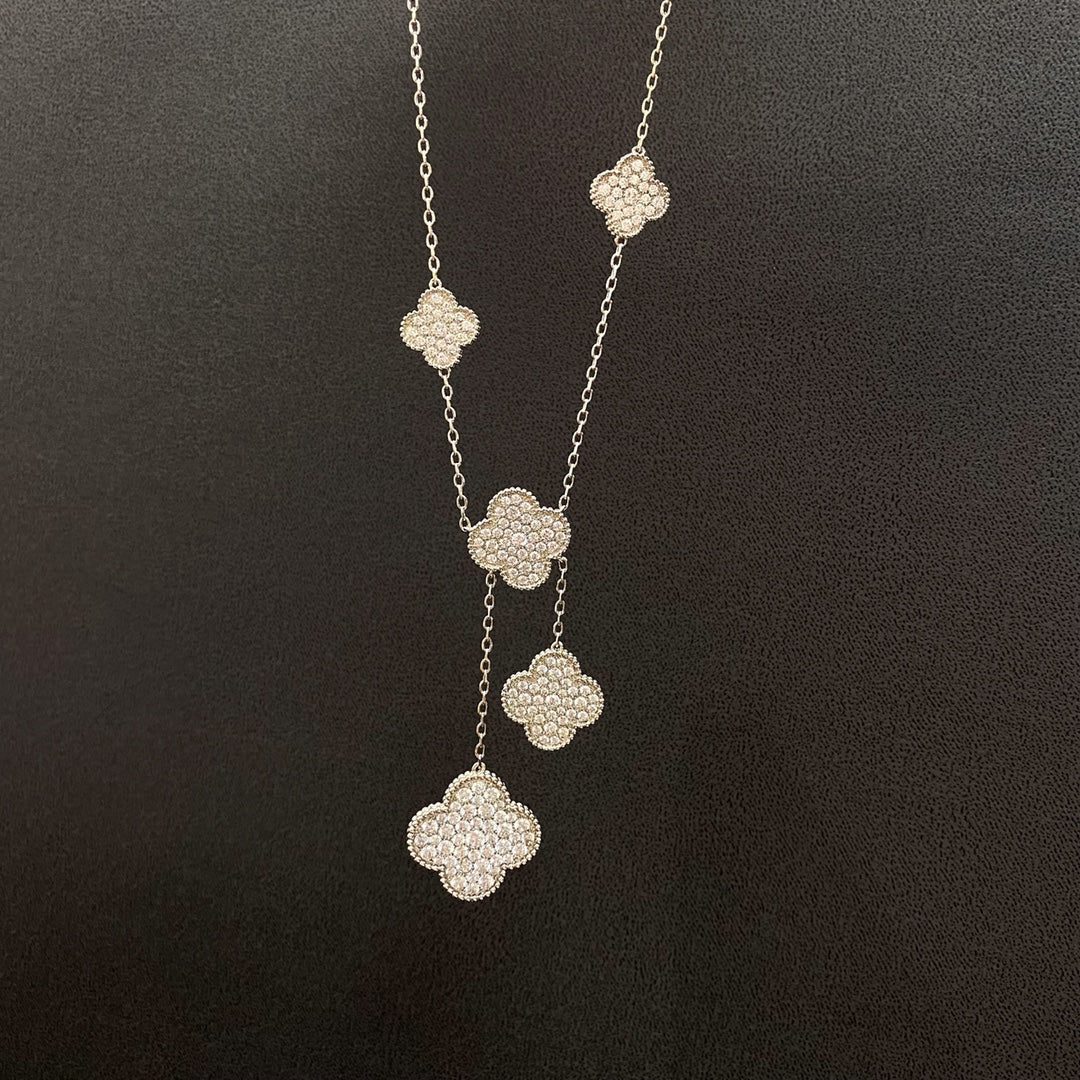 Van Cleef & Arpels CLOVER 5 MOTIFS SILVER DIAMONDS NECKLACE - Image 4