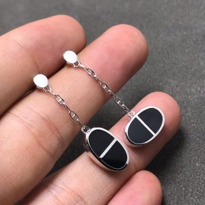 Hermès CHAINE VERSO BLACK CERAMIC SILVER EARRINGS