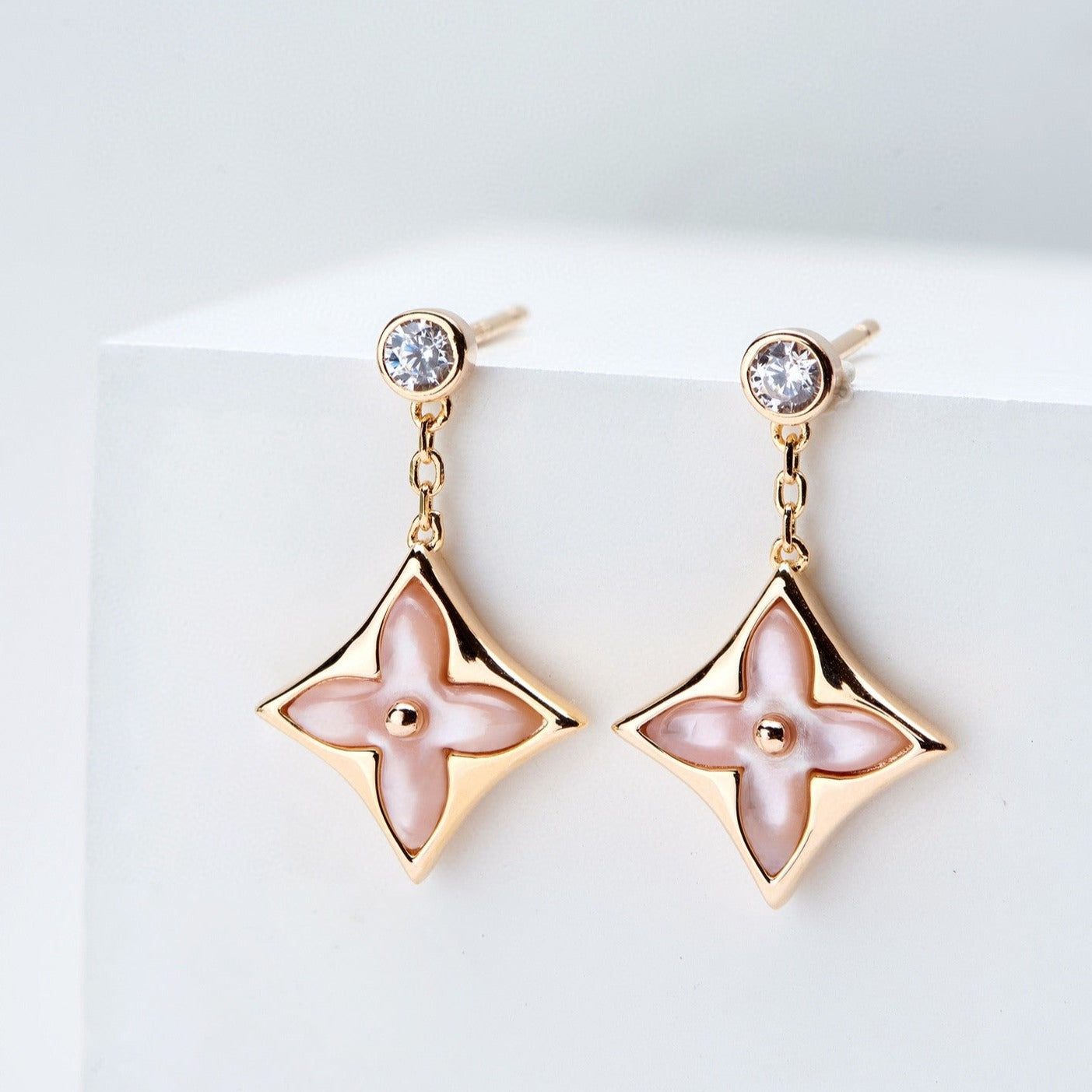 Louis Vuitton DOUBLE STAR PINK GOLD MOP DROP EARRINGS - Image 2