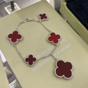 Van Cleef & Arpels CLOVER 5 MOTIFS SIVLER CARNELIAN BRACELET