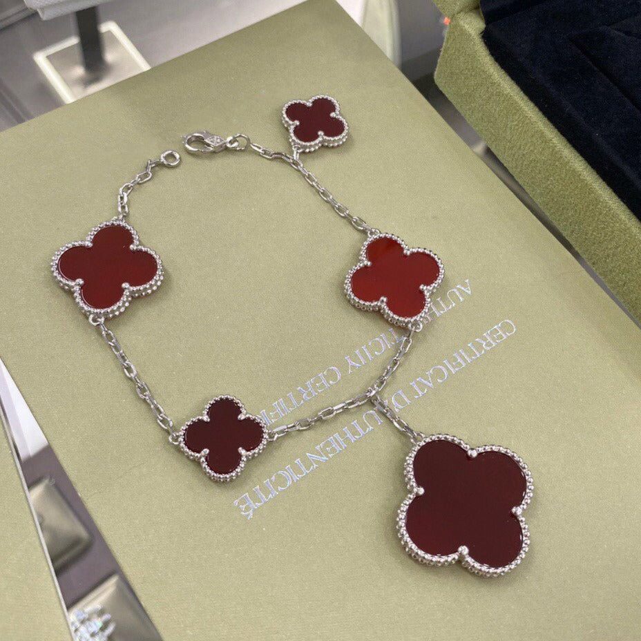 Van Cleef & Arpels CLOVER 5 MOTIFS SIVLER CARNELIAN BRACELET