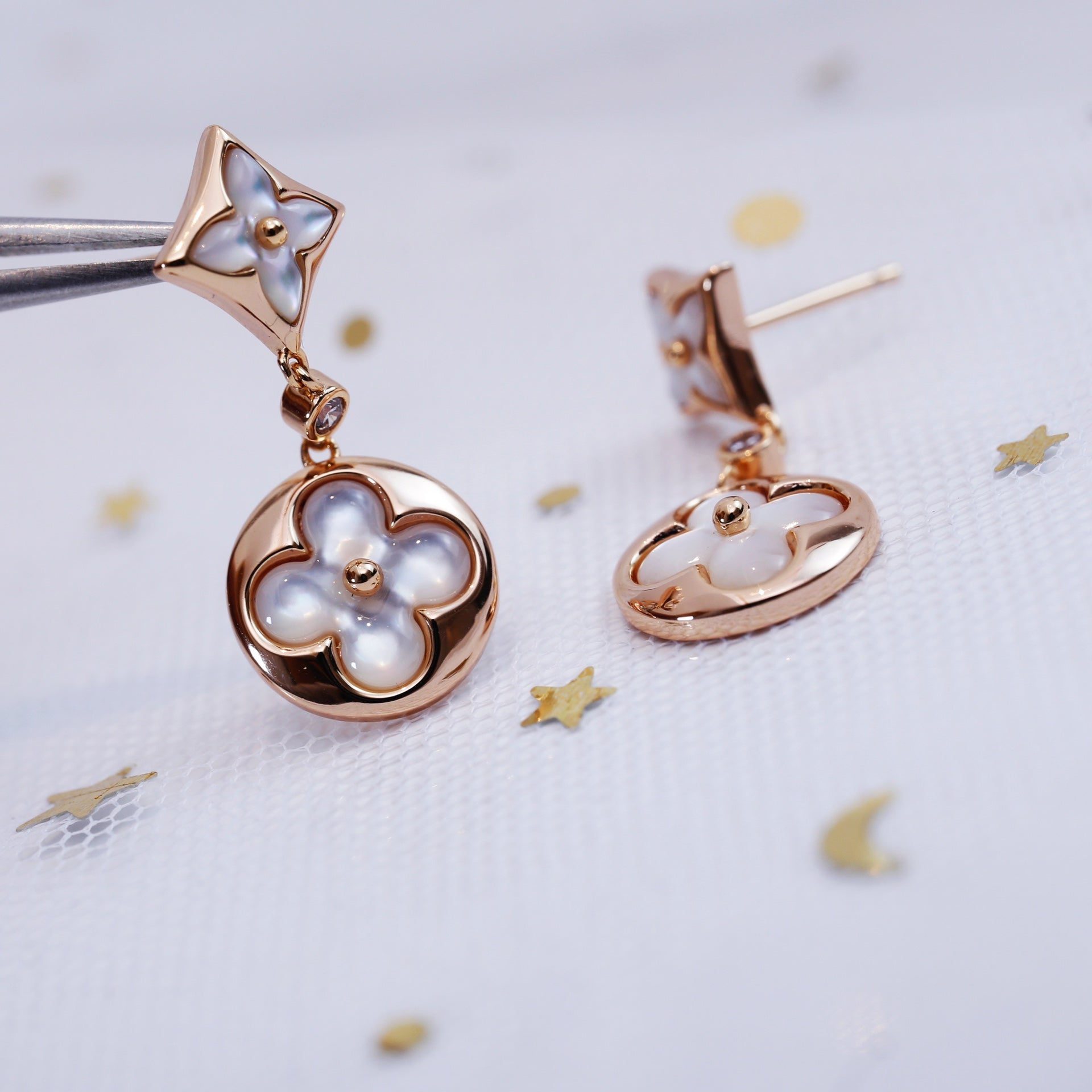 Louis Vuitton STAR AND SUN PINK GOLD MOP DROP EARRINGS - Image 6