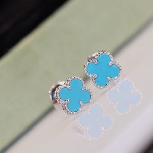 Van Cleef & Arpels CLOVER MINI TURQUOISE SILVER STUD EARRINGS