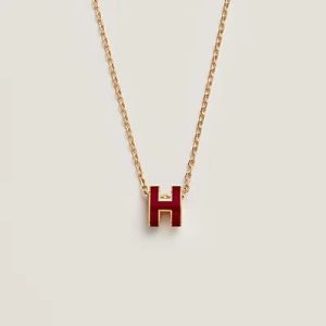 Hermès HM CLIC RED ENAMEL GOLD NECKLACE