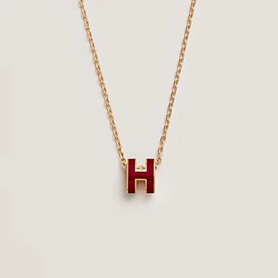 Hermès HM CLIC RED ENAMEL GOLD NECKLACE