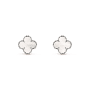 Van Cleef & Arpels CLOVER MEDIUM 1 MOTIFS  WHITE MOP EARRINGS SILVER