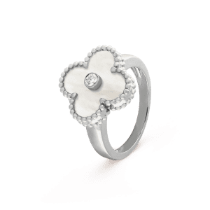 Van Cleef & Arpels CLOVER SILVER MOP DIAMOND RING