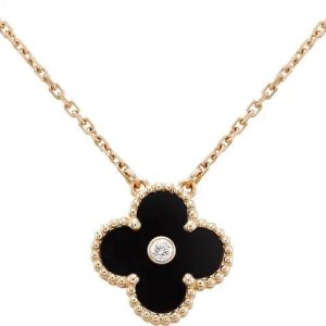 Van Cleef & Arpels CLOVER 15MM DIAMOND ONYX NECKLACE