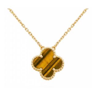 Van Cleef & Arpels CLOVER 15MM YELLOW TIGER'S EYE AGATE NECKLACE