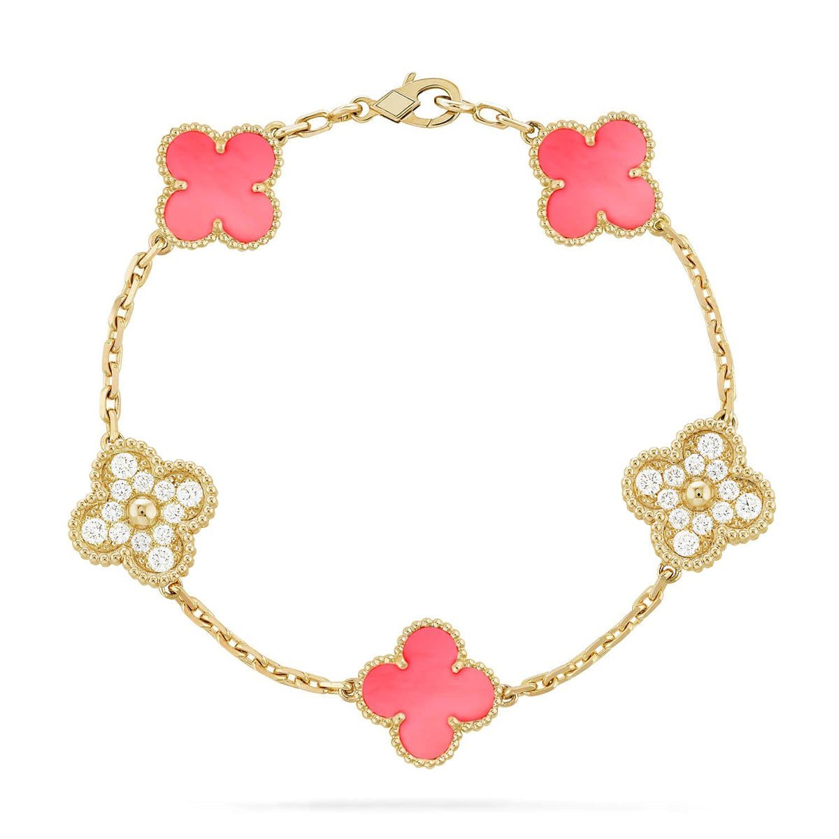 Van Cleef & Arpels CLOVER 5 MOTIFS PINK MOP BRACELET COLLECTION - Image 3