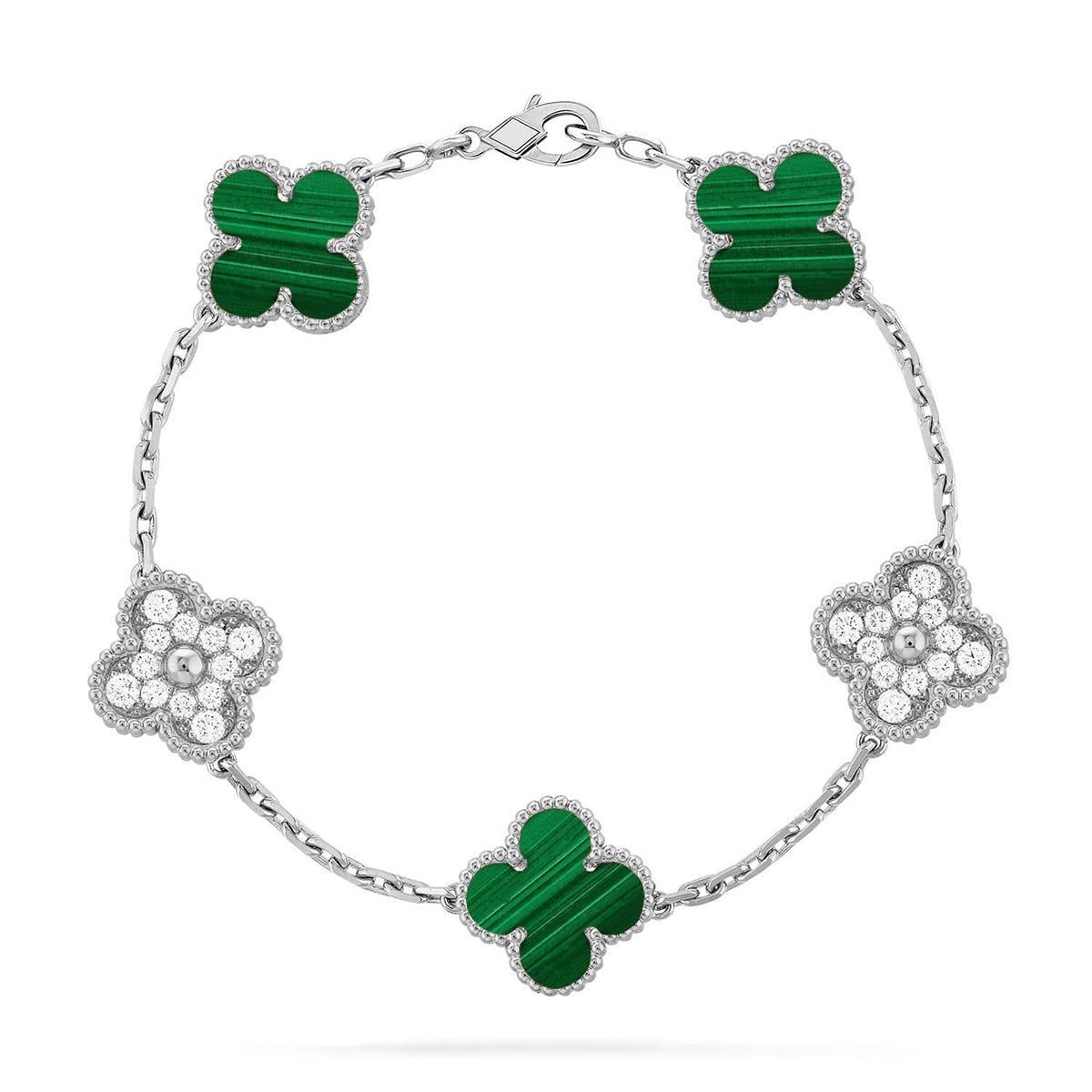Van Cleef & Arpels CLOVER 5 MOTIF MALACHITE BRACELET COLLECTION - Image 9