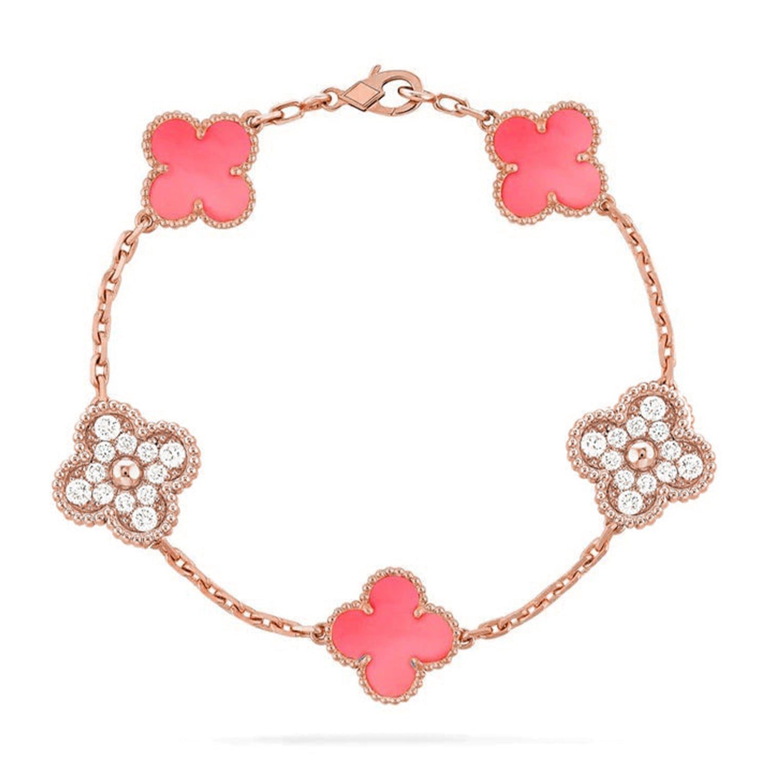 Van Cleef & Arpels CLOVER 5 MOTIFS PINK MOP BRACELET COLLECTION - Image 6