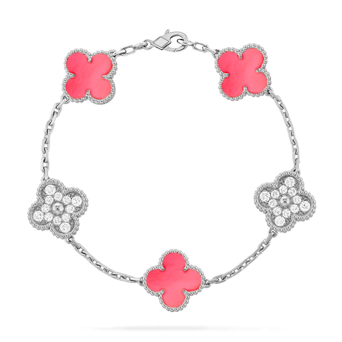 Van Cleef & Arpels CLOVER 5 MOTIFS PINK MOP BRACELET COLLECTION - Image 9