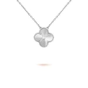 Van Cleef & Arpels CLOVER  15MM DIAMOND LASER NECKLACE SILVER