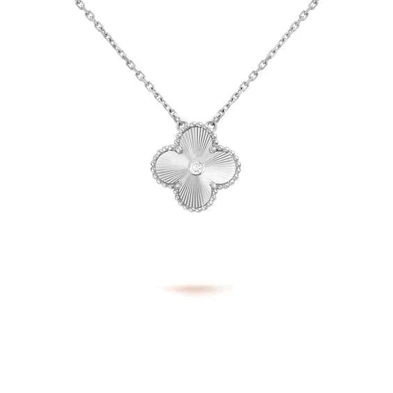 Van Cleef & Arpels CLOVER 15MM DIAMOND LASER NECKLACE SILVER