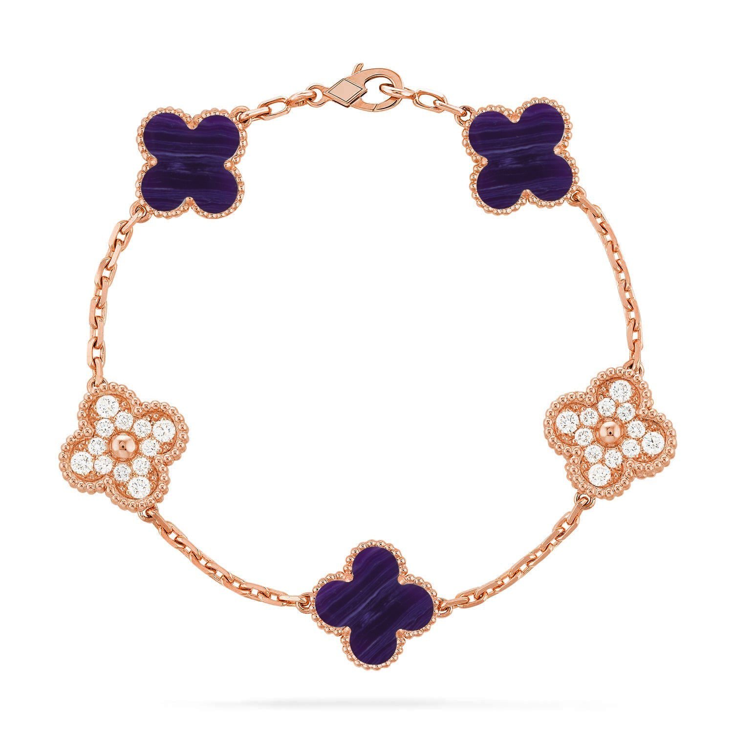 Van Cleef & Arpels CLOVER 5 MOTIF PURPLE STRIPES BRACELET COLLECTION - Image 6