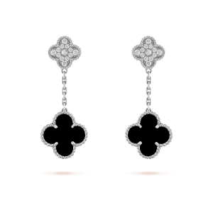 Van Cleef & Arpels CLOVER 2 MOTIFS  DIAMOND ONYX EARRINGS SILVER