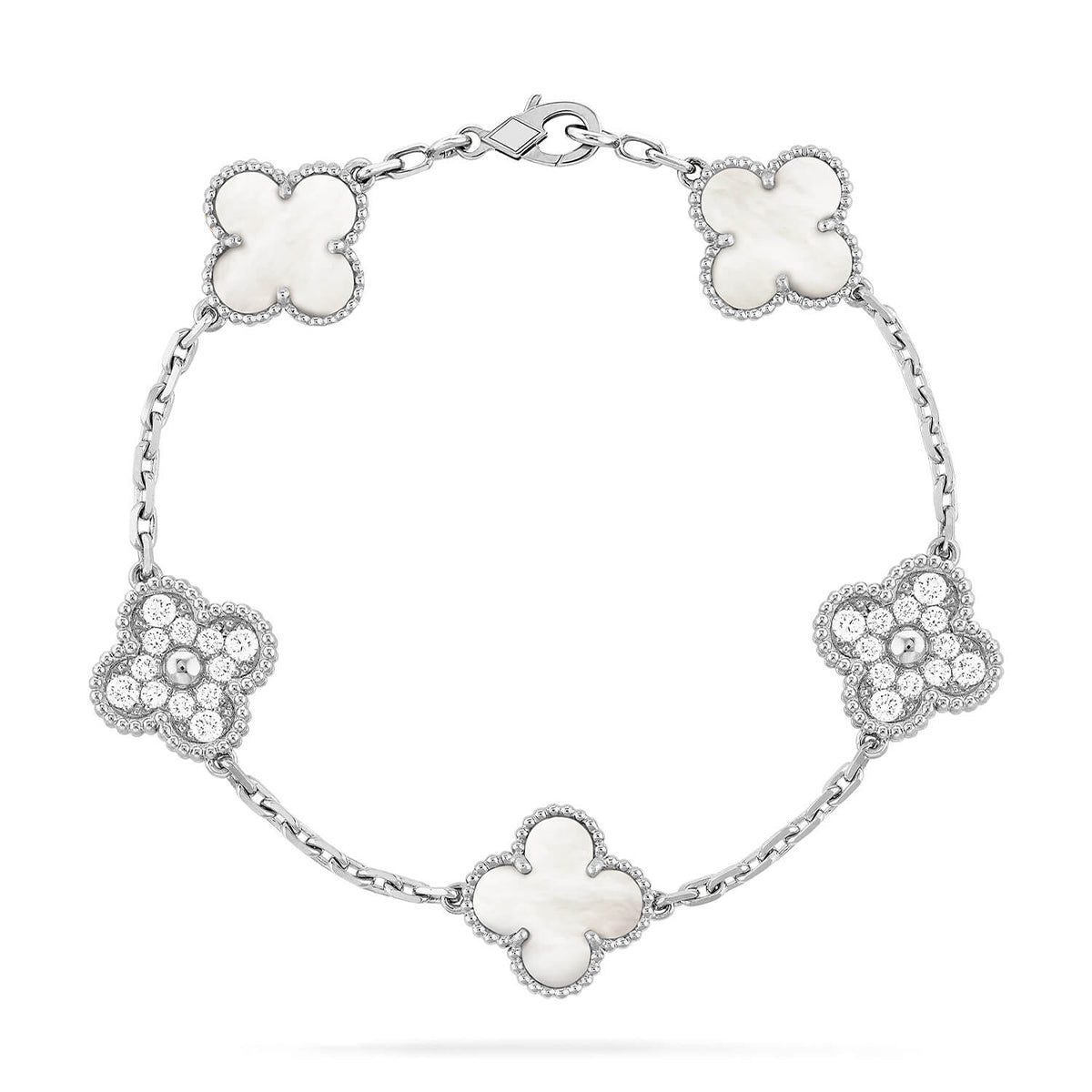 Van Cleef & Arpels CLOVER WHITE PEARL MOP 5 MOTIF BRACELET COLLECTION - Image 10