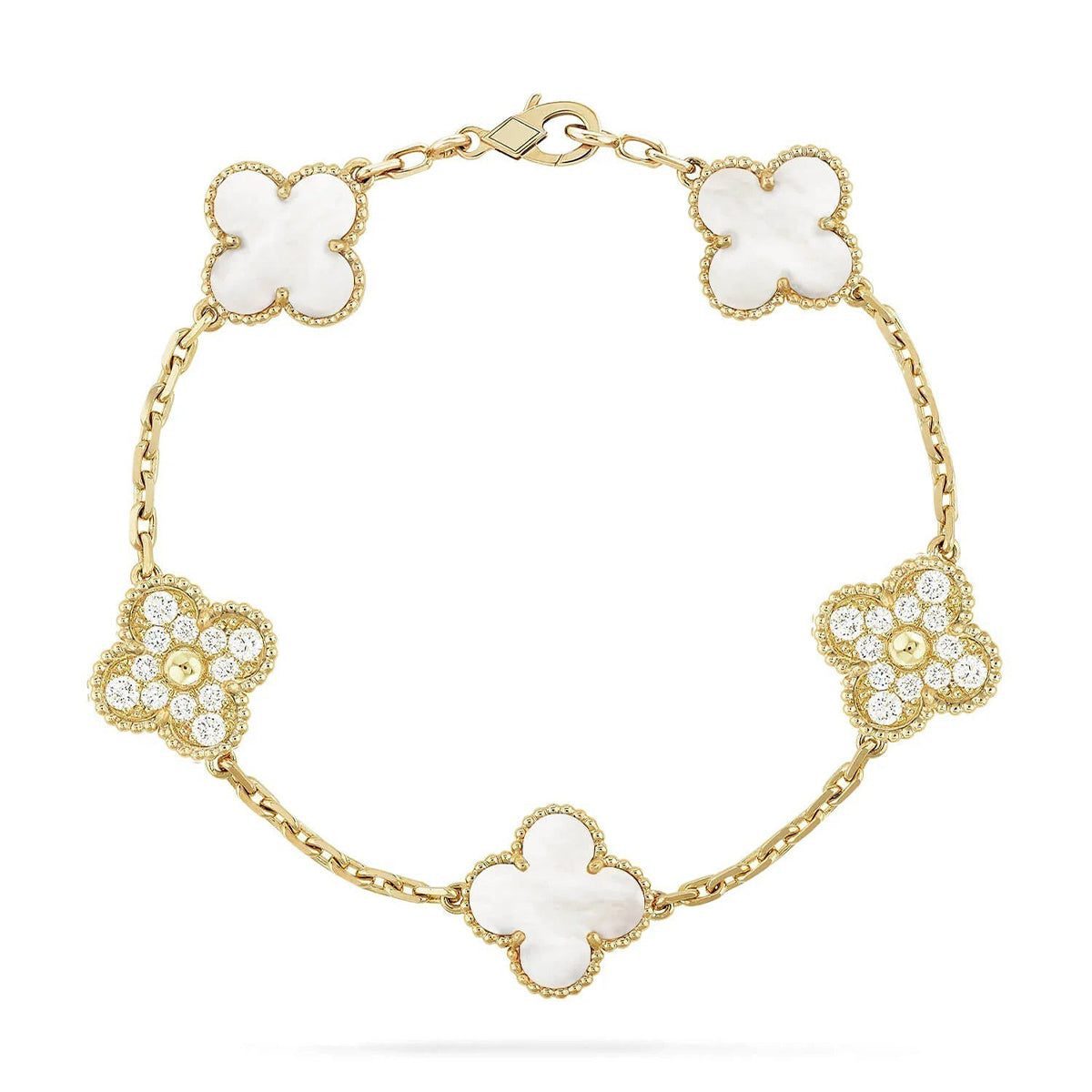 Van Cleef & Arpels CLOVER WHITE PEARL MOP 5 MOTIF BRACELET COLLECTION - Image 8