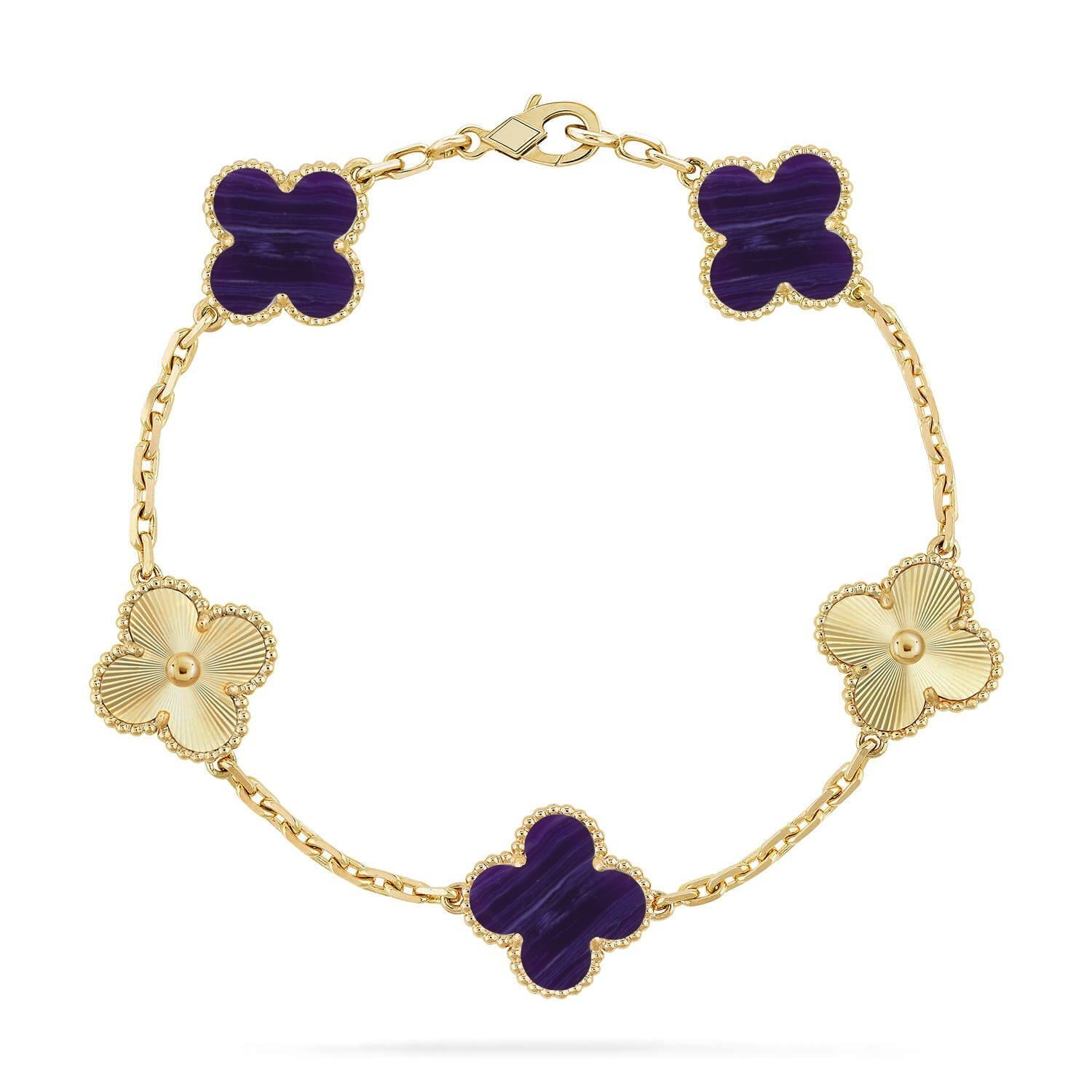 Van Cleef & Arpels CLOVER 5 MOTIF PURPLE STRIPES BRACELET COLLECTION - Image 4