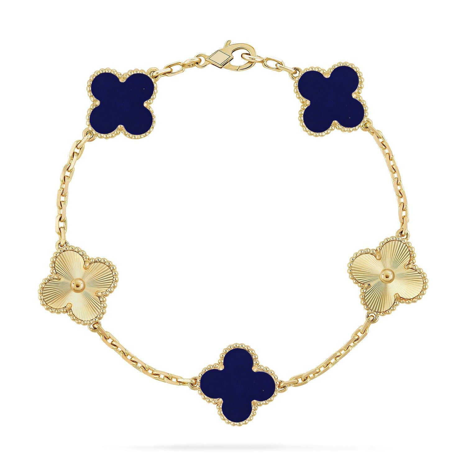 Van Cleef & Arpels CLOVER 5 MOTIF LAPIS LAZULI BRACELET COLLECTION - Image 4