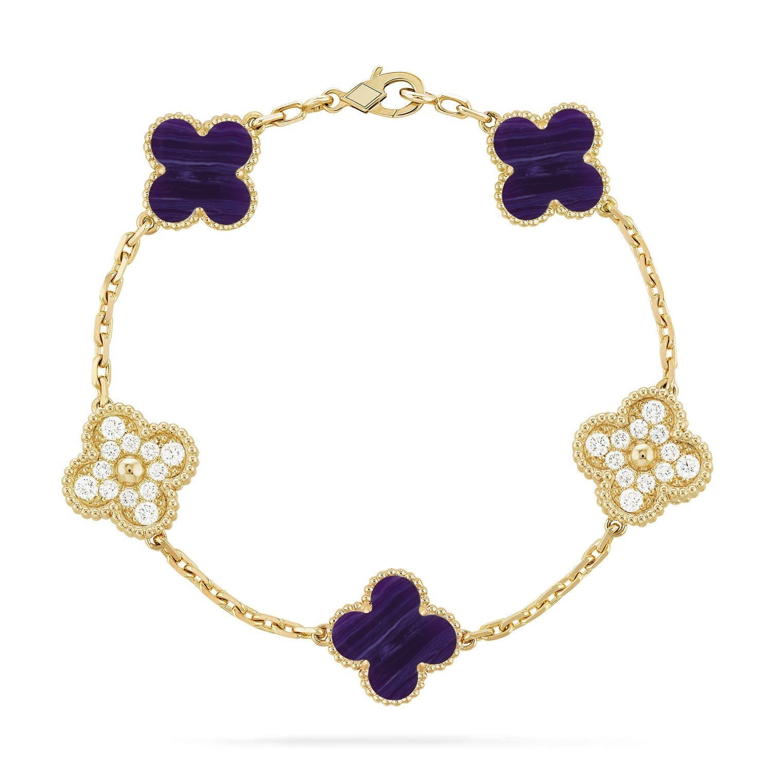 Van Cleef & Arpels CLOVER 5 MOTIF PURPLE STRIPES BRACELET COLLECTION - Image 3