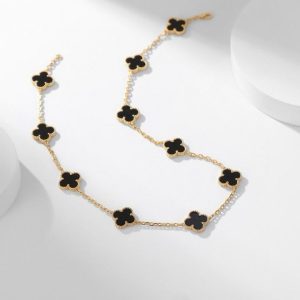 Van Cleef & Arpels CLOVER 10 MOTIFS ONYX NECKLACE