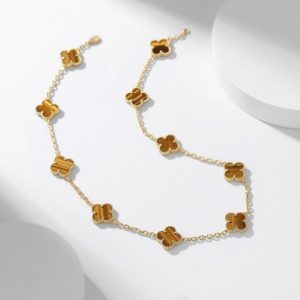 Van Cleef & Arpels CLOVER 10 MOTIFS TIGER EYE NECKLACE