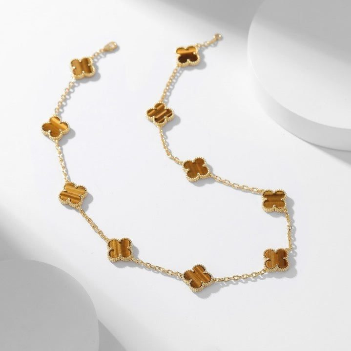 Van Cleef & Arpels CLOVER 10 MOTIFS TIGER EYE NECKLACE