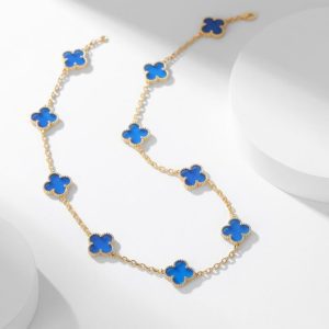 Van Cleef & Arpels CLOVER 10 MOTIFS BLUE AGATE NECKLACE
