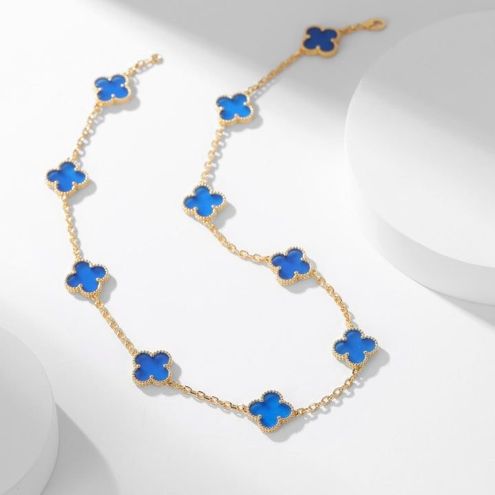 Van Cleef & Arpels CLOVER 10 MOTIFS BLUE AGATE NECKLACE