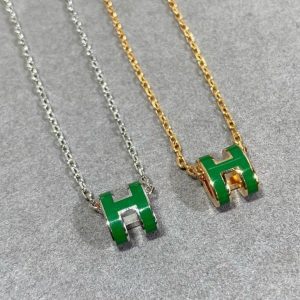 Hermès POP H GREEN NECKLACE SILVER AND GOLD