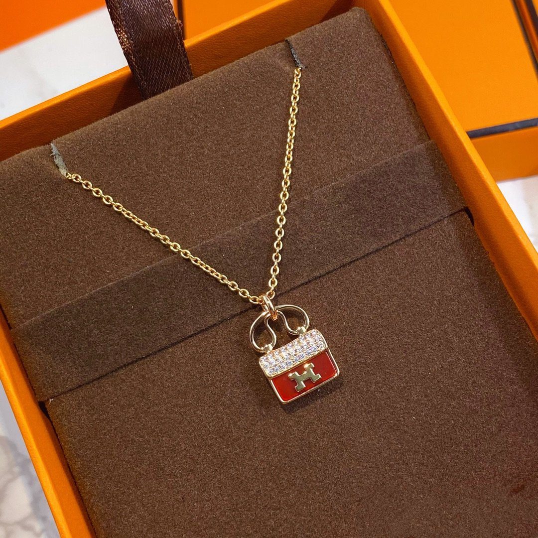 Hermès CONSTANCE RED PEDANT PINK GOLD NECKLACE - Image 3