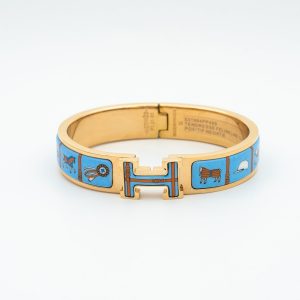 Hermès H PINK GOLD BRACELET BLUE CERAMIC