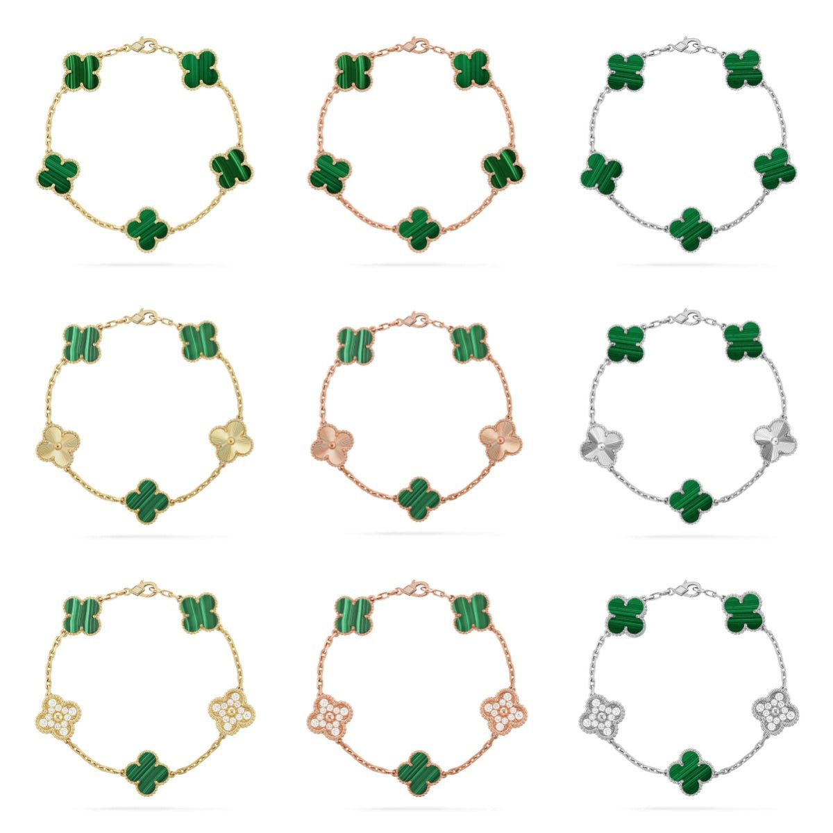 Van Cleef & Arpels CLOVER 5 MOTIF MALACHITE BRACELET COLLECTION