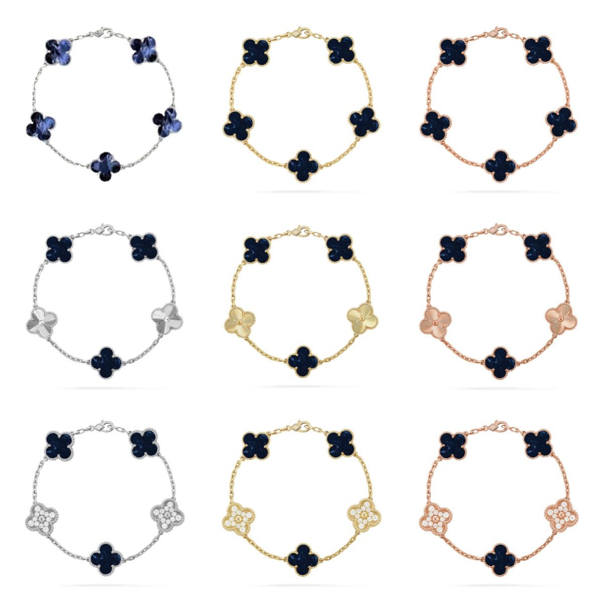 Van Cleef & Arpels CLOVER 5 MOTIF PIETERSITE BRACELET COLLECTION