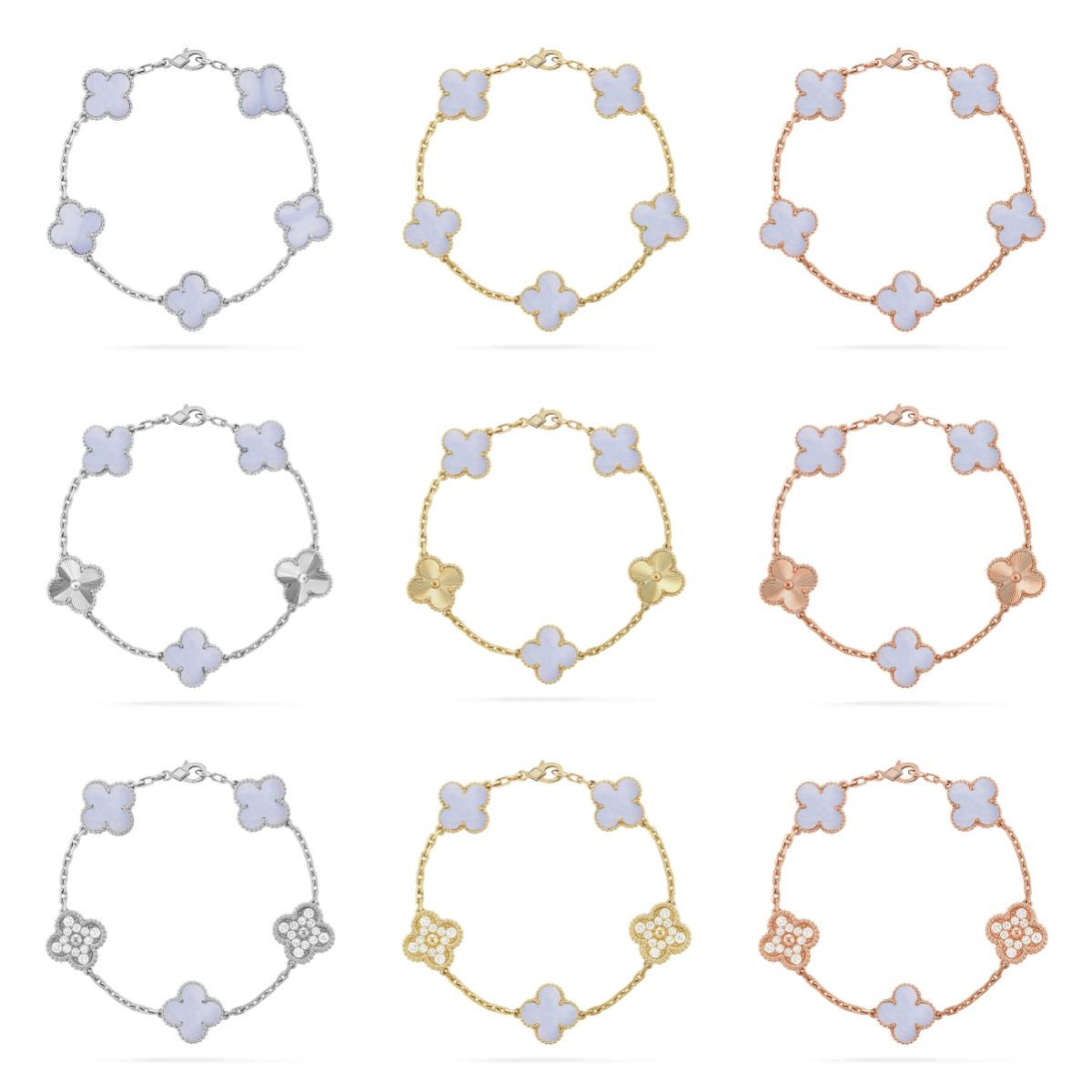 Van Cleef & Arpels CLOVER 5 MOTIF PURPLE CHALCEDONY BRACELET COLLECTION