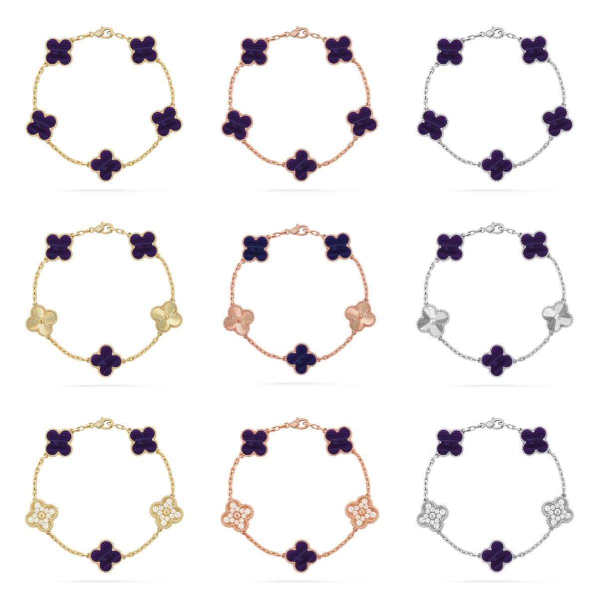 Van Cleef & Arpels CLOVER 5 MOTIF PURPLE STRIPES BRACELET COLLECTION