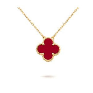 Van Cleef & Arpels CLOVER 15MM CARNELIAN SINGLE FLOWER NECKLACE