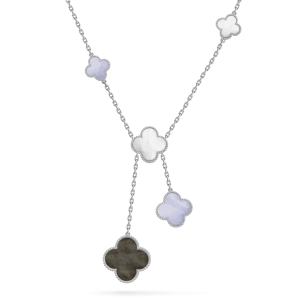 Van Cleef & Arpels CLOVER MOP CHALCEDONY NECKLACE SILVER 6 MOTIF