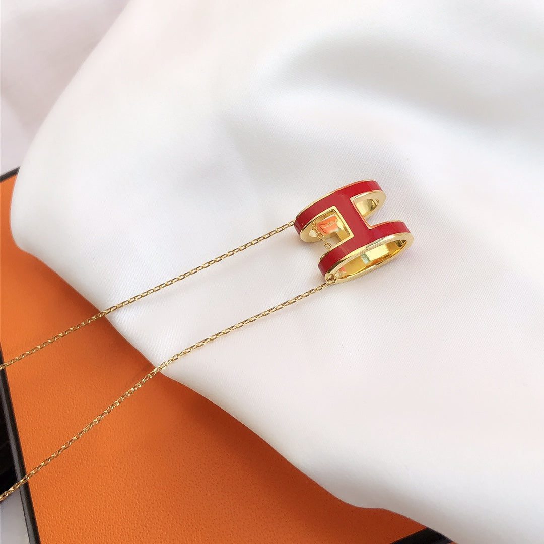 Hermès HM CLIC RED ENAMEL GOLD NECKLACE - Image 6