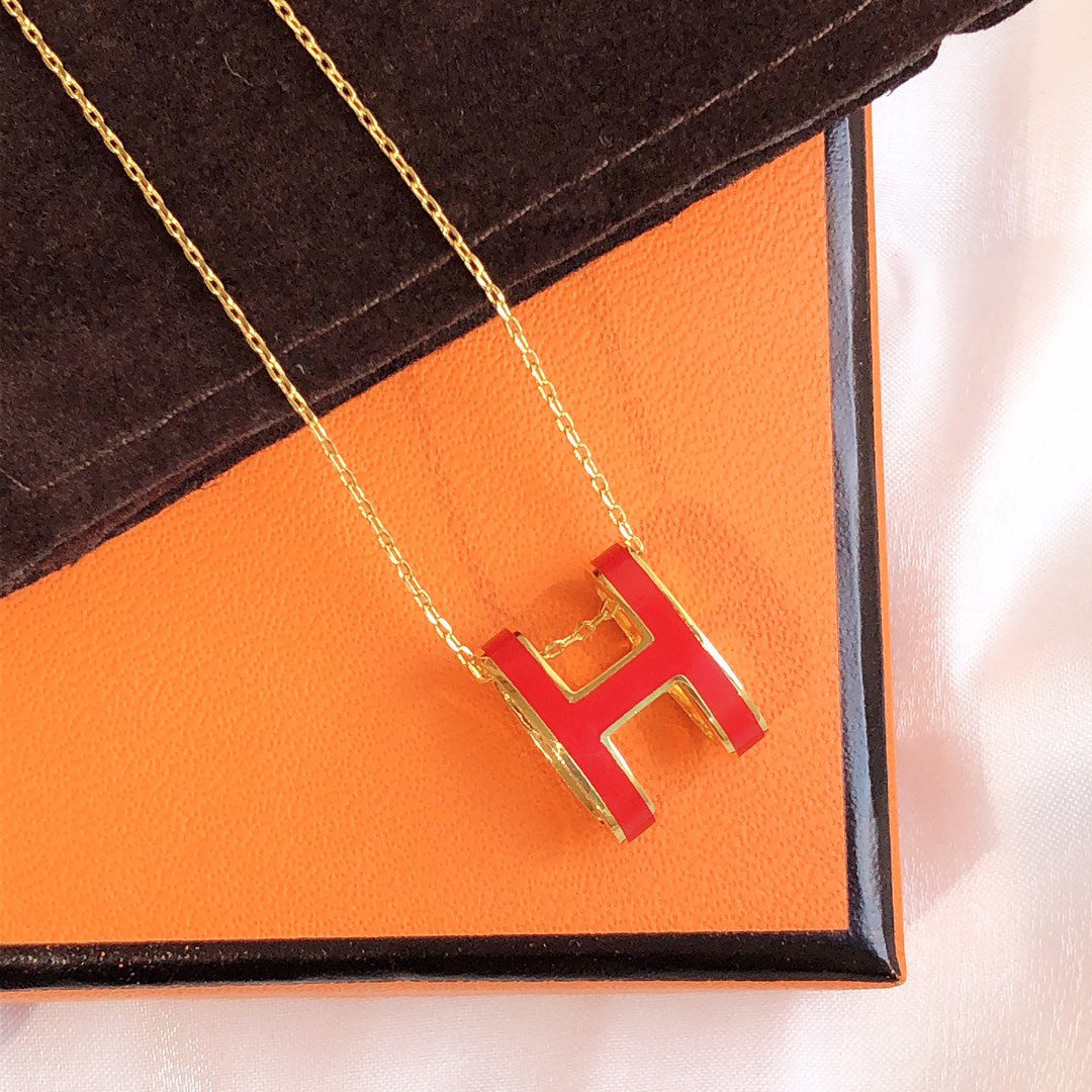 Hermès HM CLIC RED ENAMEL GOLD NECKLACE - Image 9
