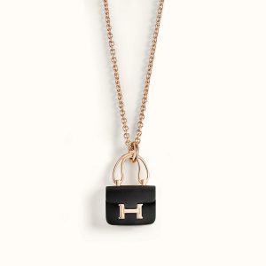 Hermès CONSTANCE BLACK PEDANT PINK GOLD NECKLACE