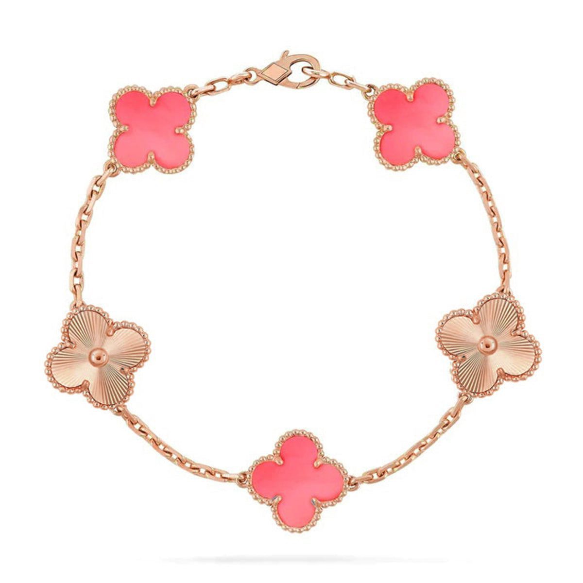 Van Cleef & Arpels CLOVER 5 MOTIFS PINK MOP BRACELET COLLECTION - Image 7