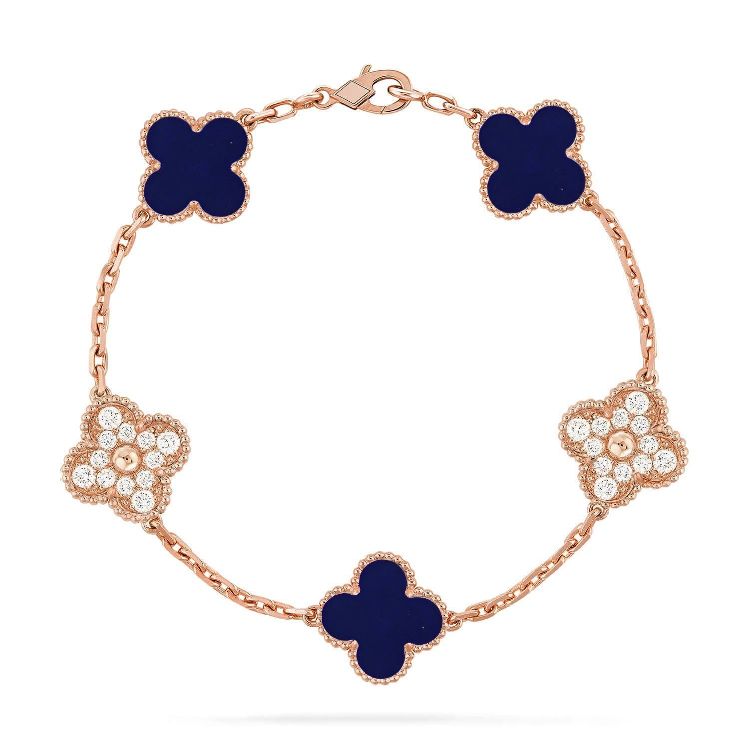 Van Cleef & Arpels CLOVER 5 MOTIF LAPIS LAZULI BRACELET COLLECTION - Image 6